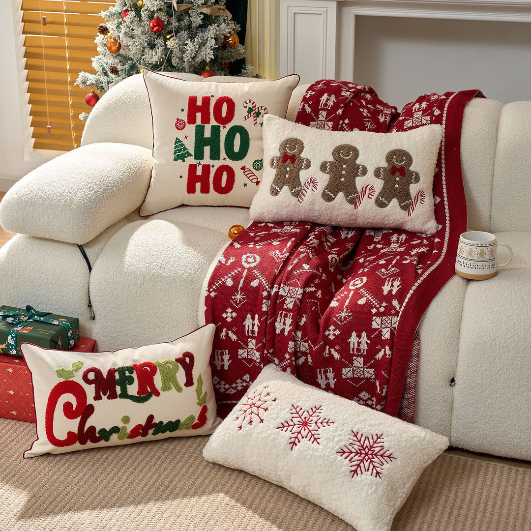 Festive Tufted Chenille Merry Christmas Lumbar Throw Pillow