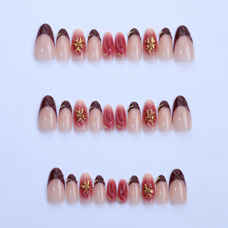 Artistic Press-On Nail Set with Elegant Floral Design