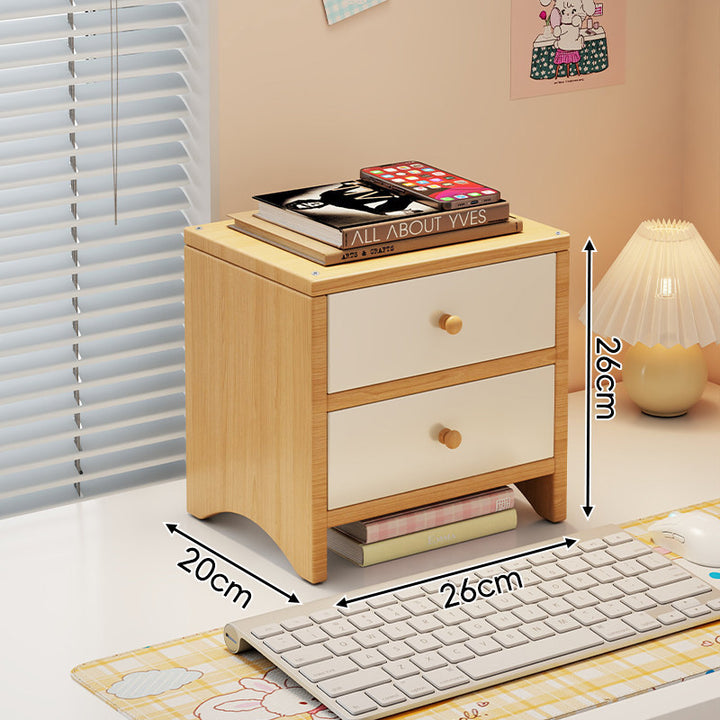 Dual-Height Wooden Monitor Riser and Desktop Organizer with Two Drawers