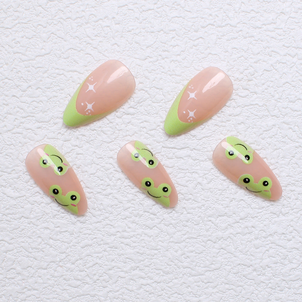 Artificial nail set with creative frog designs and playful accents Kalsten