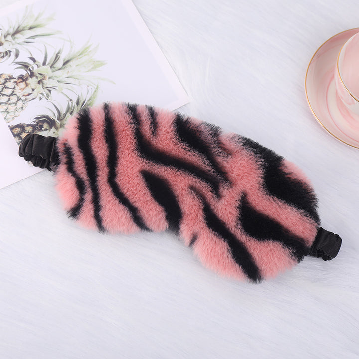 Women's luxury faux fur sleep mask with leopard print, extra soft padding and elastic comfort band Kalsten