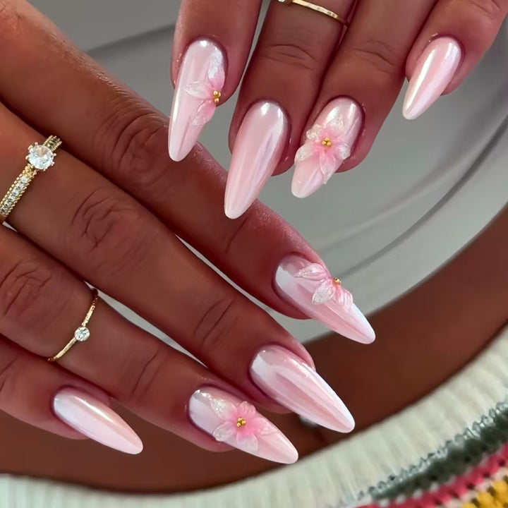 Floral-Decorated Stiletto Press-On Nail Art Kalsten