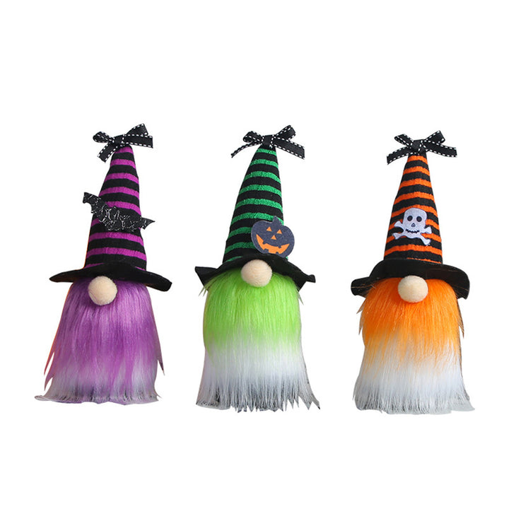 Halloween-Gnome decoration figure with pointed hat and artificial fur beard