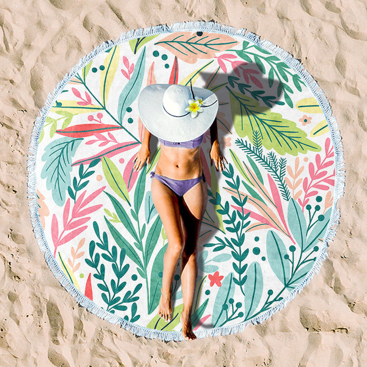 Round beach towel with floral fringe pattern Kalsten