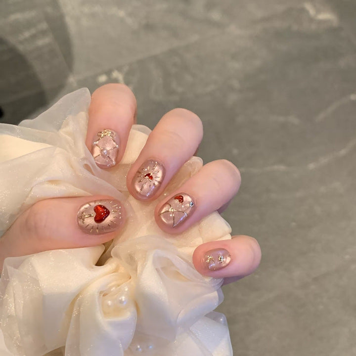 Artistic Heart-Themed Press-On Nail Art Set Kalsten