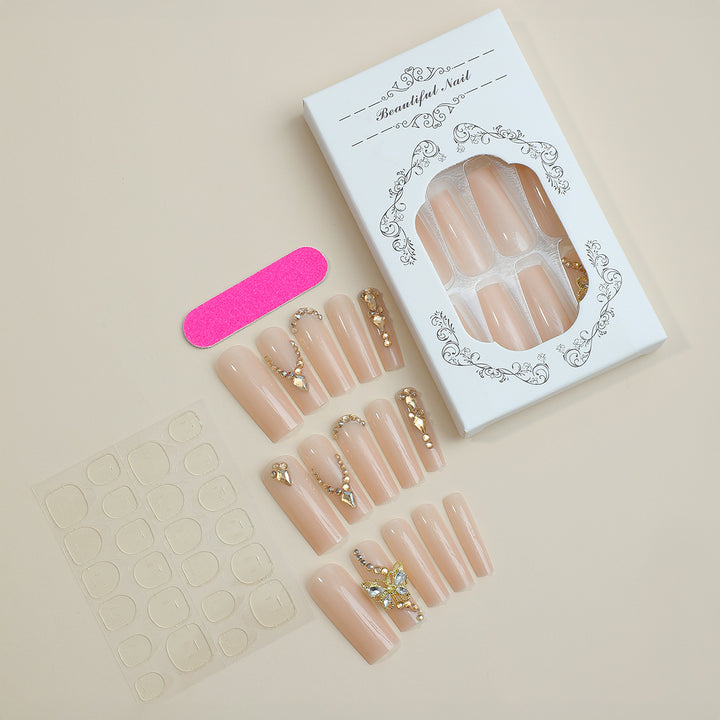 Decorative Press-On Nail Set with Rhinestone Embellishments kalsten
