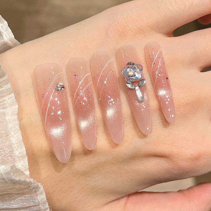 Artistic Stiletto Press-On Nail Art with Glimmering Accents Kalsten
