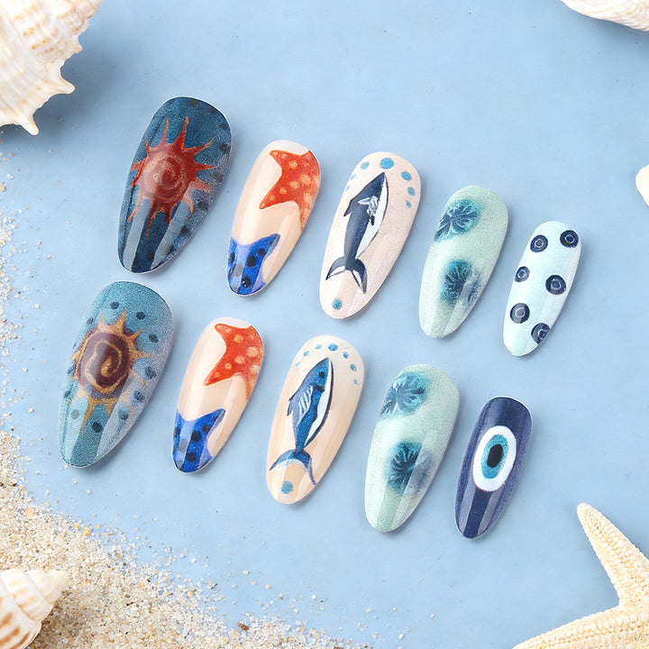 Ocean-Inspired Artistic Press-On Nails Kalsten