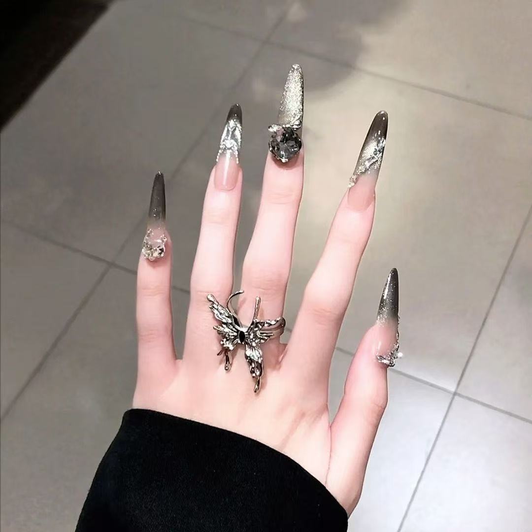 Artistic Crystal-Embellished Stiletto Nail Extensions Kalsten