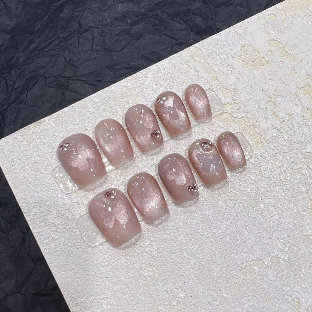 Elegant Press-On Nail Set with Rhinestone Details Kalsten