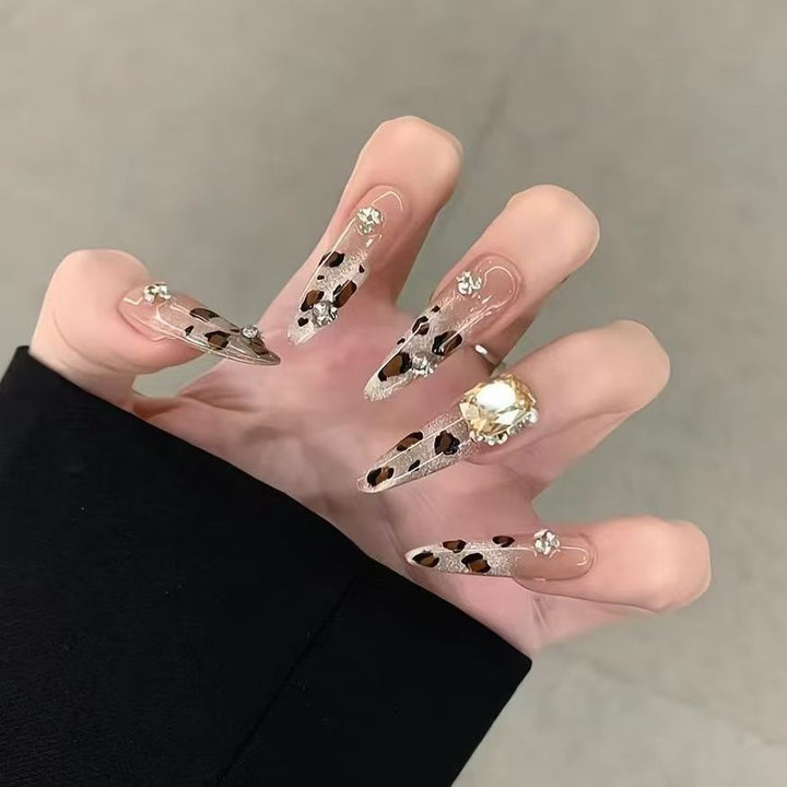 Decorative Stiletto Press-On Nails with Gem Accents Kalsten