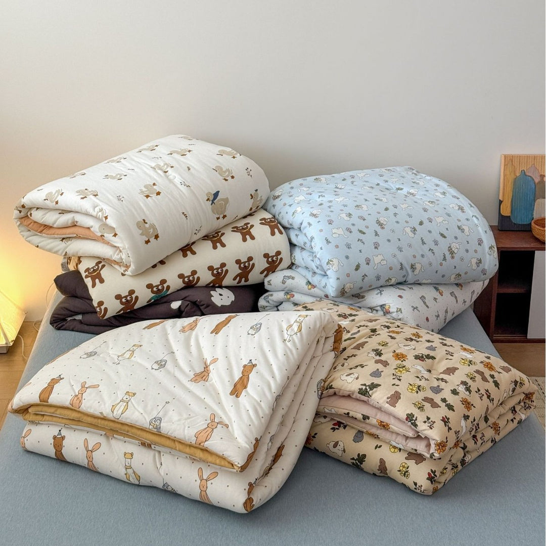 Padded futon mattress topper with cute cat pattern