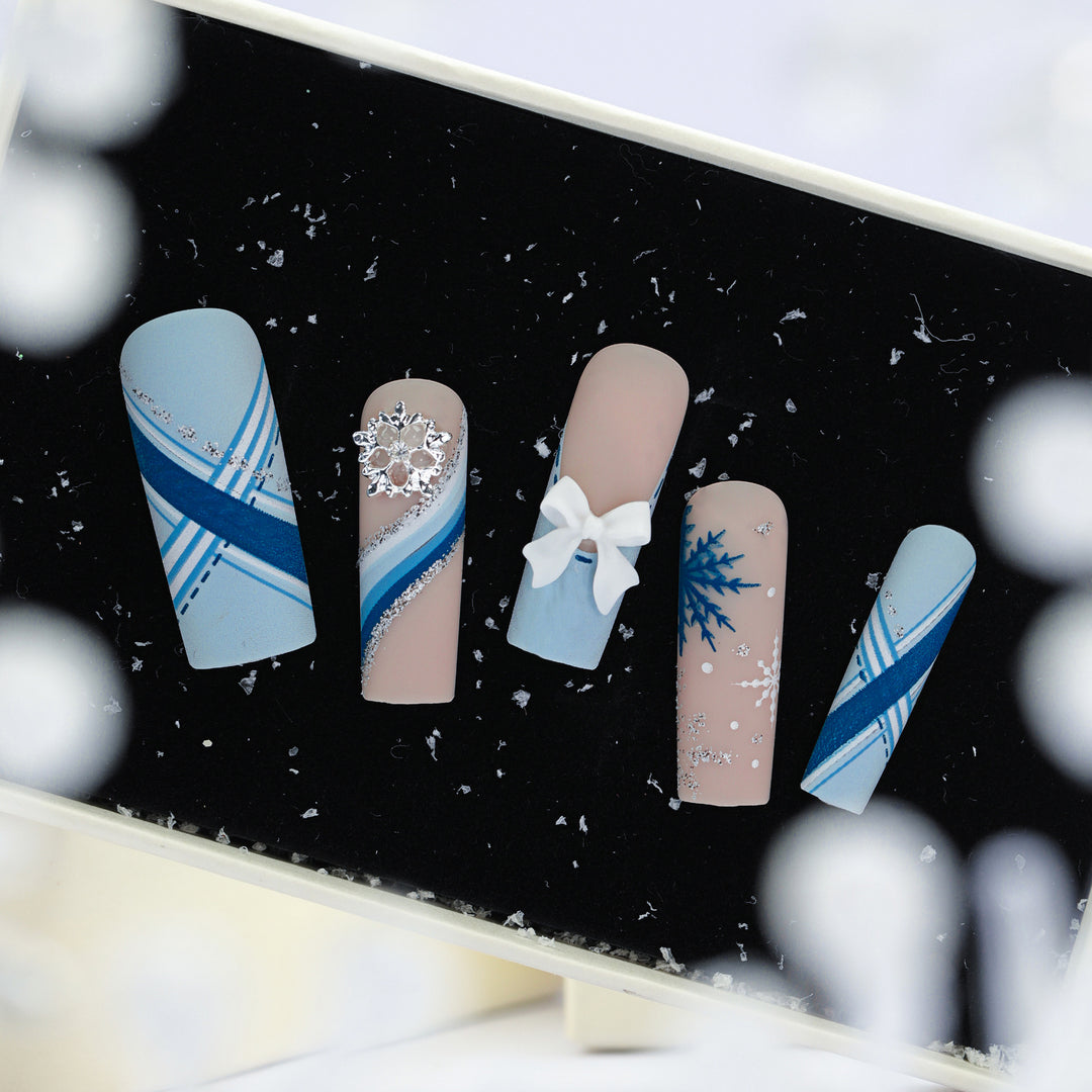 Premium Nail Extensions with Luxurious Winter Design Kalsten