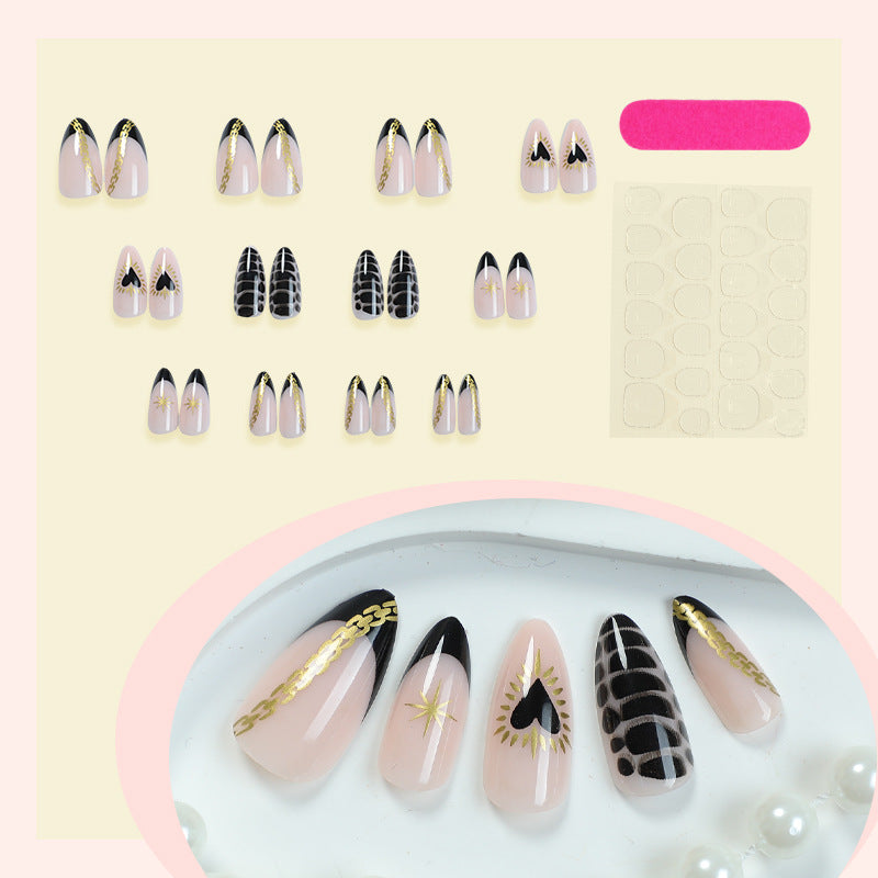 Decorative Press-On Nail Set with Artistic Heart and Star Designs kalsten