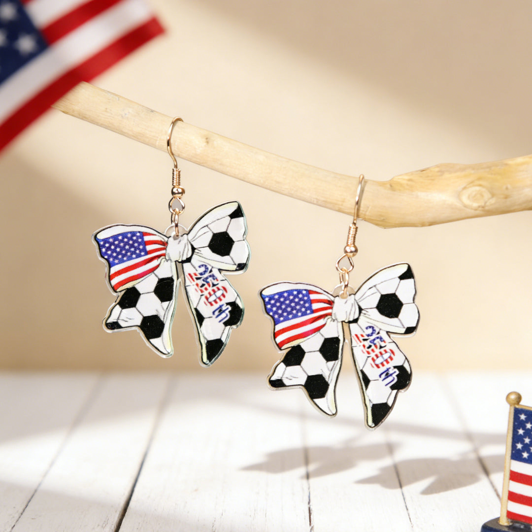 Women's nan patriotic bow dangle acrylic earrings with gold plated hooks and lightweight charm Kalsten