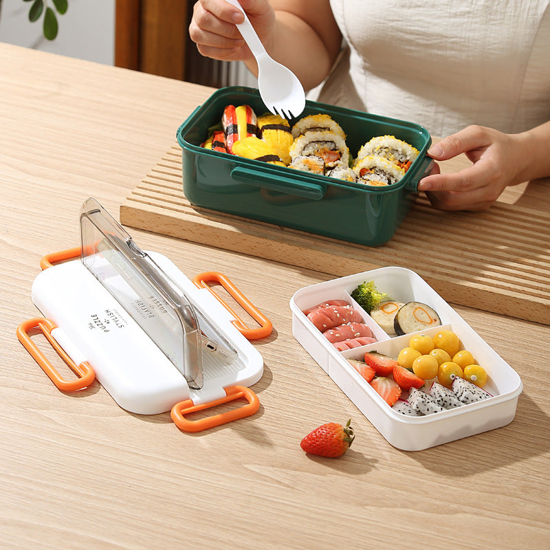 Multi-Compartment Lunch Box with Built-In Utensil Set