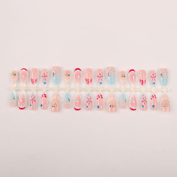Decorative Floral and Shell Press-On Nail Set