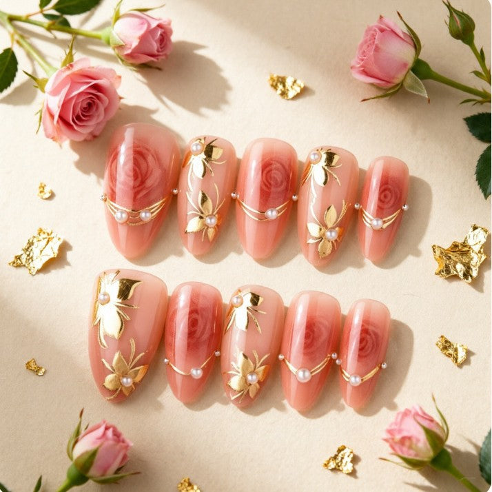 Artistic Nail Tips with Elegant Gold Jewelry Kalsten