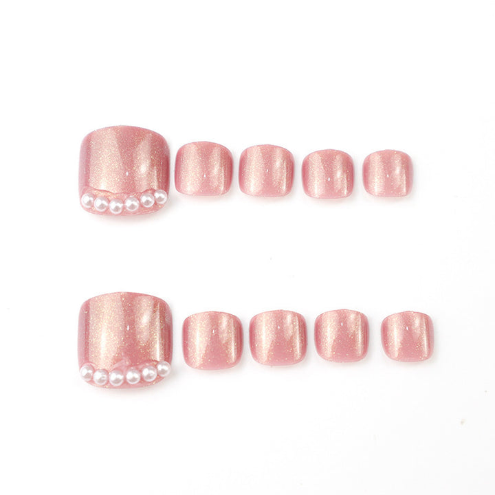 Decorative Press-On Toenails with Pearl Accents