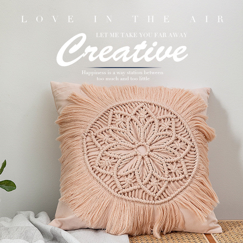 Decorative macrame pillow cover with mandala application and fringes Kalsten