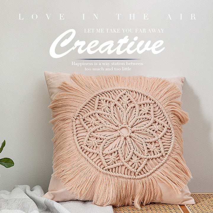 Decorative macrame pillow cover with mandala application and fringes Kalsten