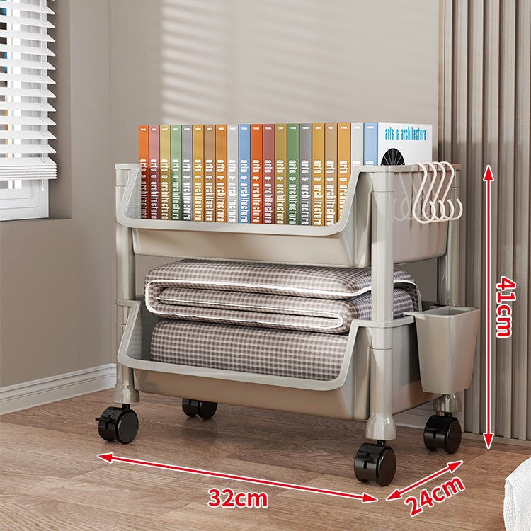 Compact Two-Tier Rolling Utility Cart with Deep Removable Plastic Bins