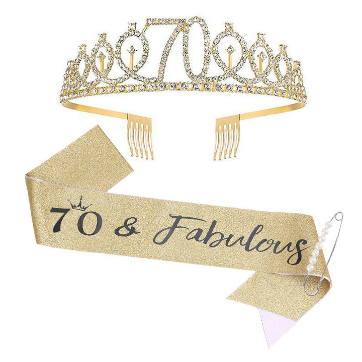Women Crystal-Embellished Birthday Crown with Personalized Sash Kalsten