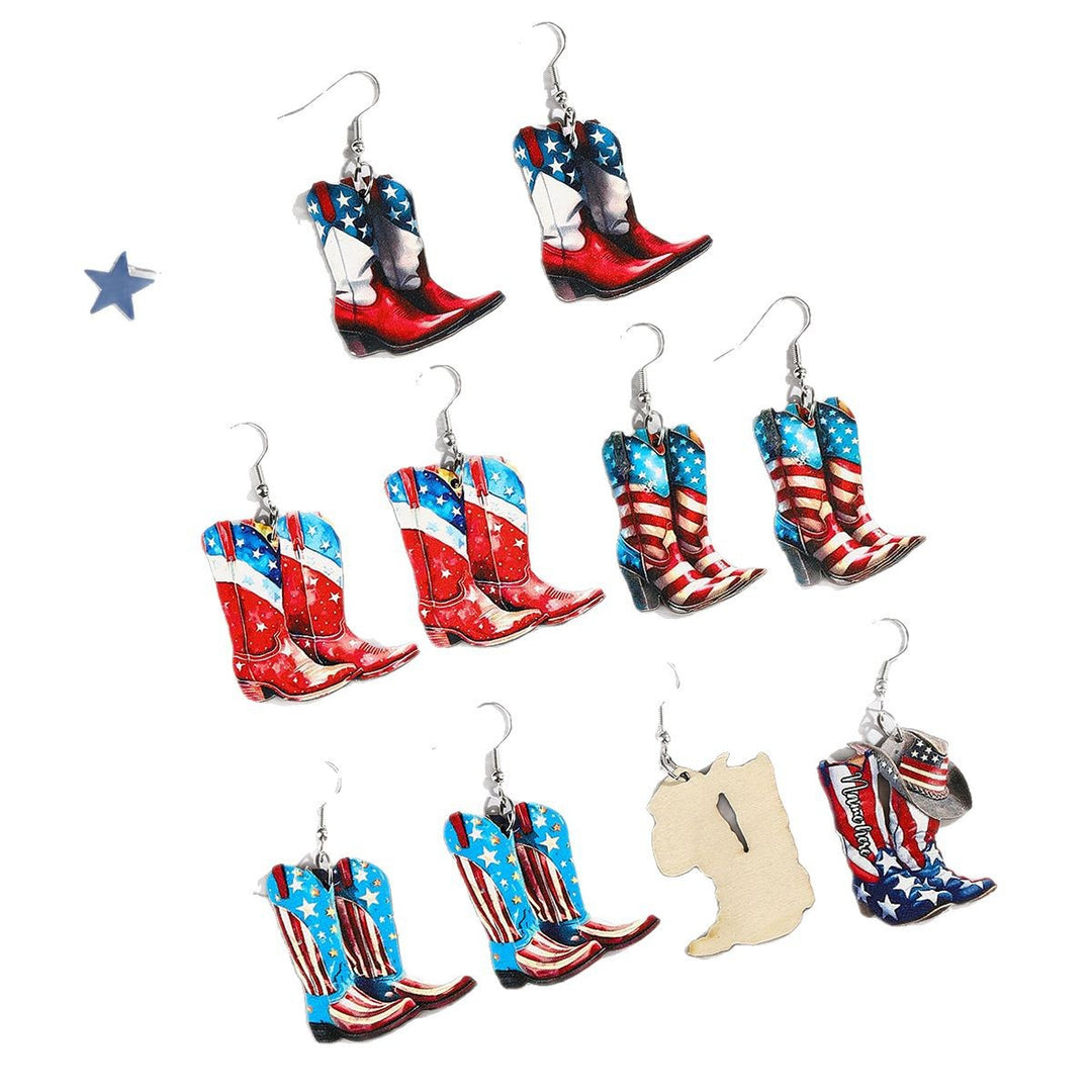 Ladies nan cowboy boots earrings with flag pattern made of lightweight wood Kalsten