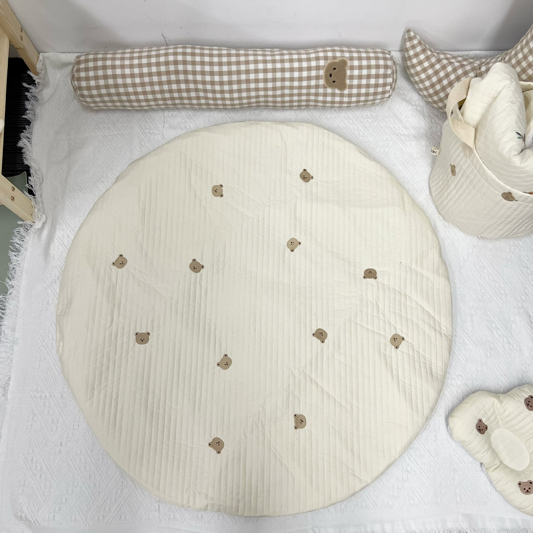 Round Educational Baby Play Rug with Alphabet Border and Bear Illustration