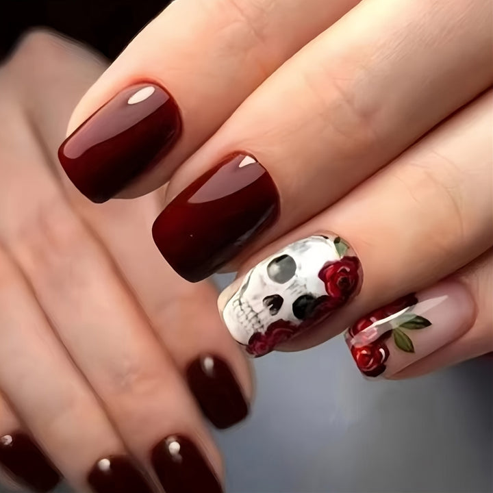 Artificial nails with skull and rose design Kalsten