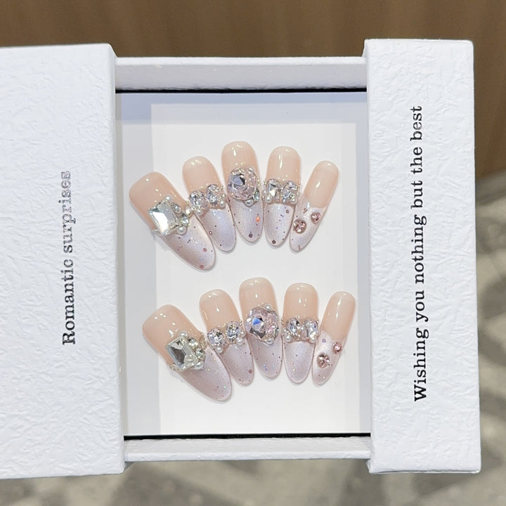 Romantic artificial nails with glitter decoration Kalsten
