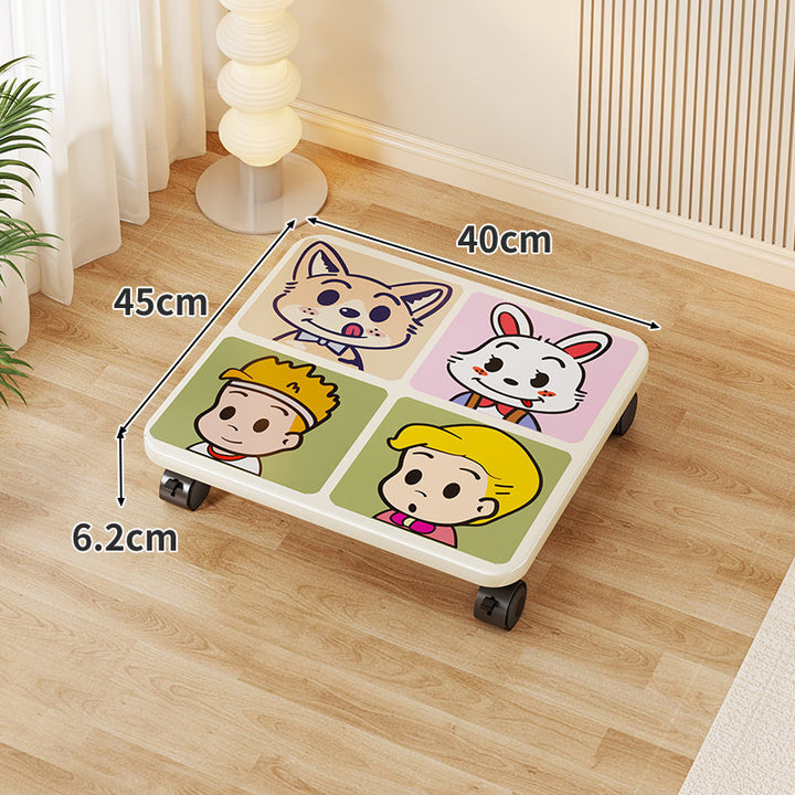 Low-Profile Under-Bed Rolling Storage Platform with Cartoon Top and Locking Casters