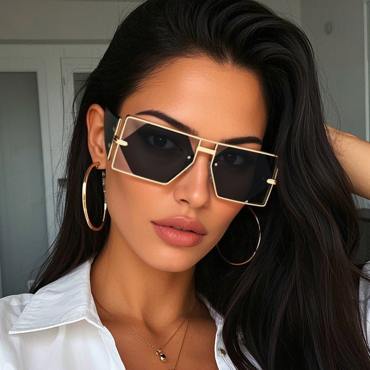 Geometric Shield Sunglasses with Premium Metallic Frame Kalsten
