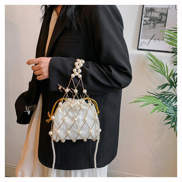 Elegant Pearl-Embellished Drawstring Bag