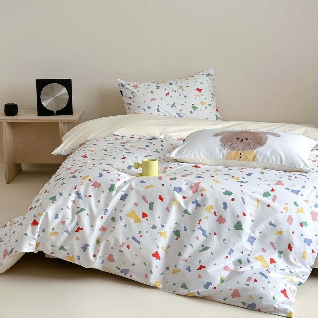 Microfiber bedding set with colorful terrazzo pattern, soft & easy care