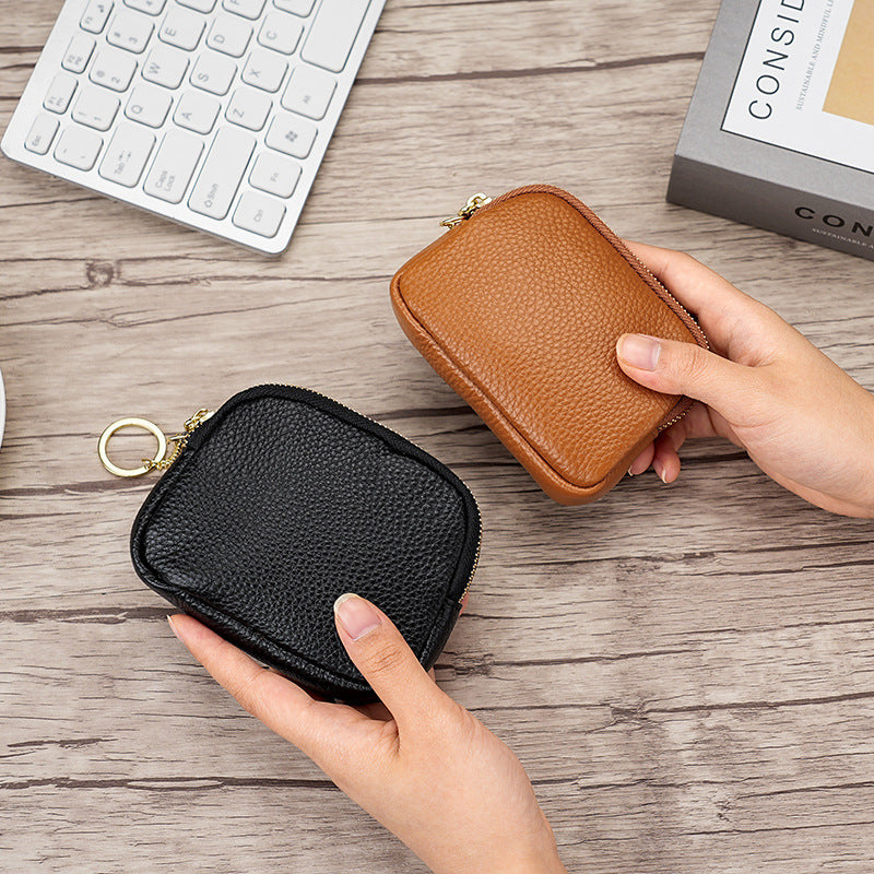 Compact Leather Zippered Keychain Pouch