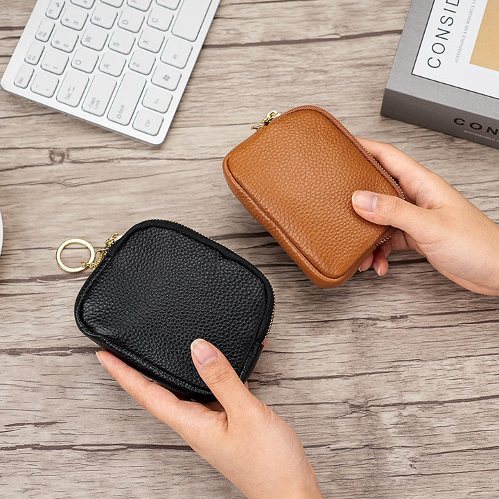 Compact Leather Zippered Keychain Pouch