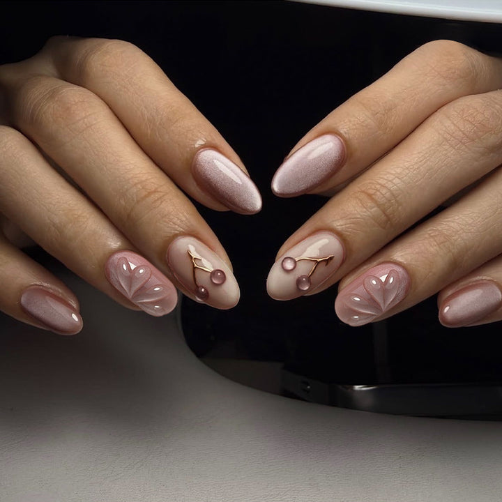 Acrylic nail set with elegant high-gloss finish and creative embellishments Kalsten