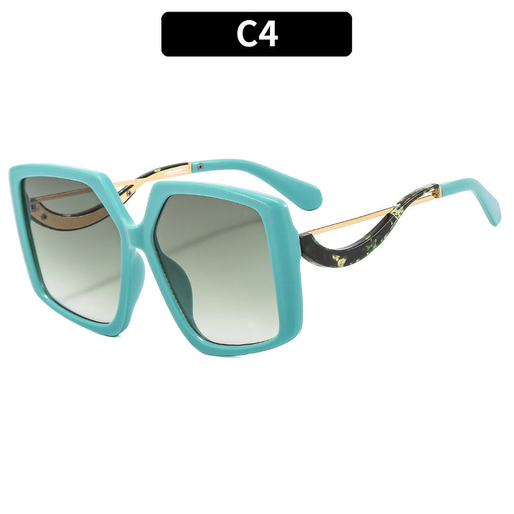 Oversized Square Frame Sunglasses with Gold Accents