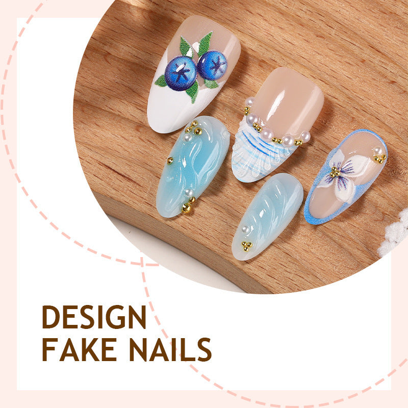 Artificial nail set with floral accents and sparkling details Kalsten