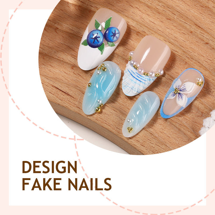 Artificial nail set with floral accents and sparkling details Kalsten
