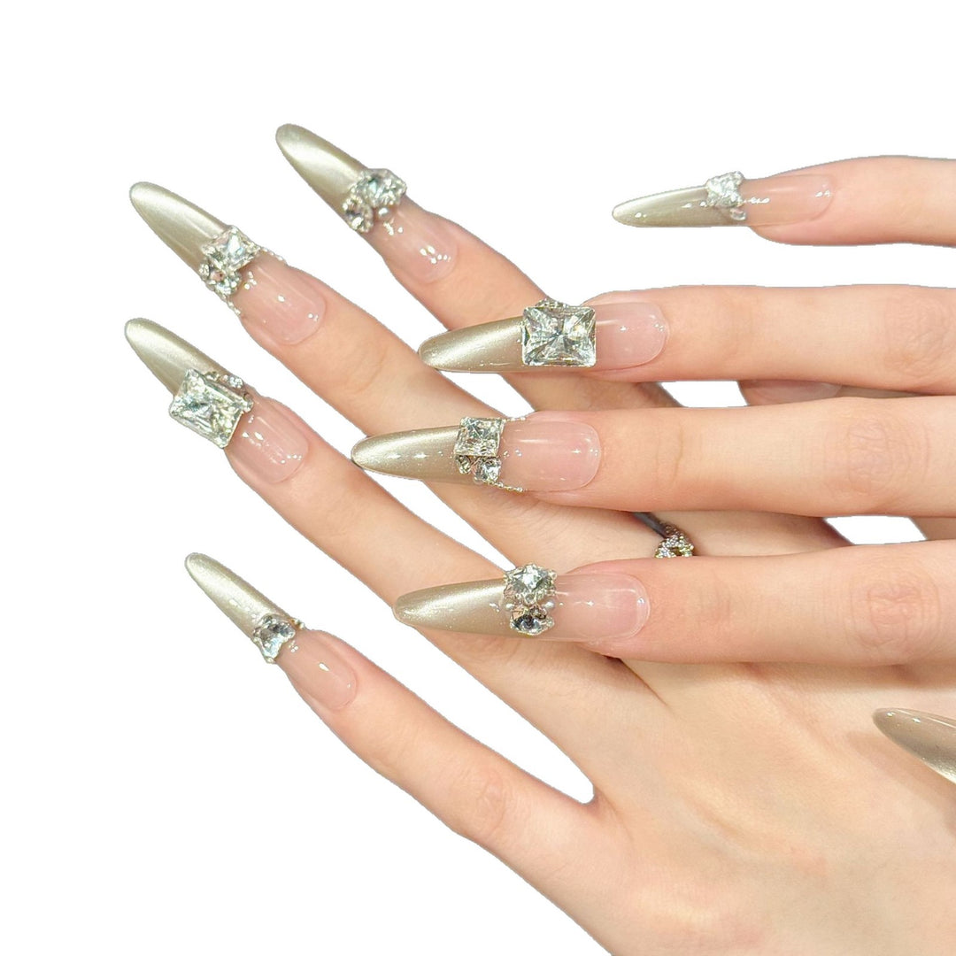 Artistic Stiletto Press-On Nail Set with Rhinestone Accents