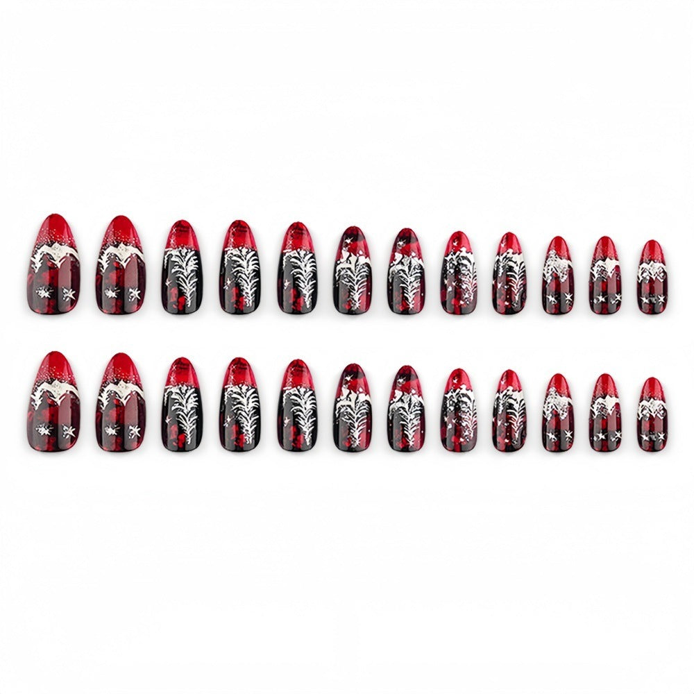 Artificial nails in festive Christmas design with elegant glitter Kalsten