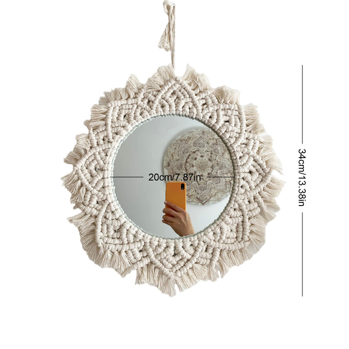 Macrame Wall Mirror with Fringe Detailing Kalsten