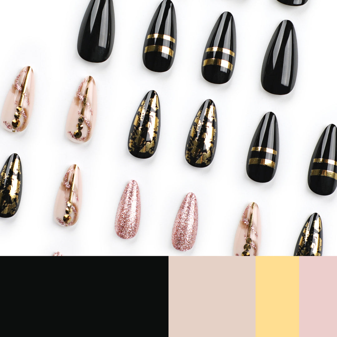 Glamorous stiletto nails with golden accents Kalsten