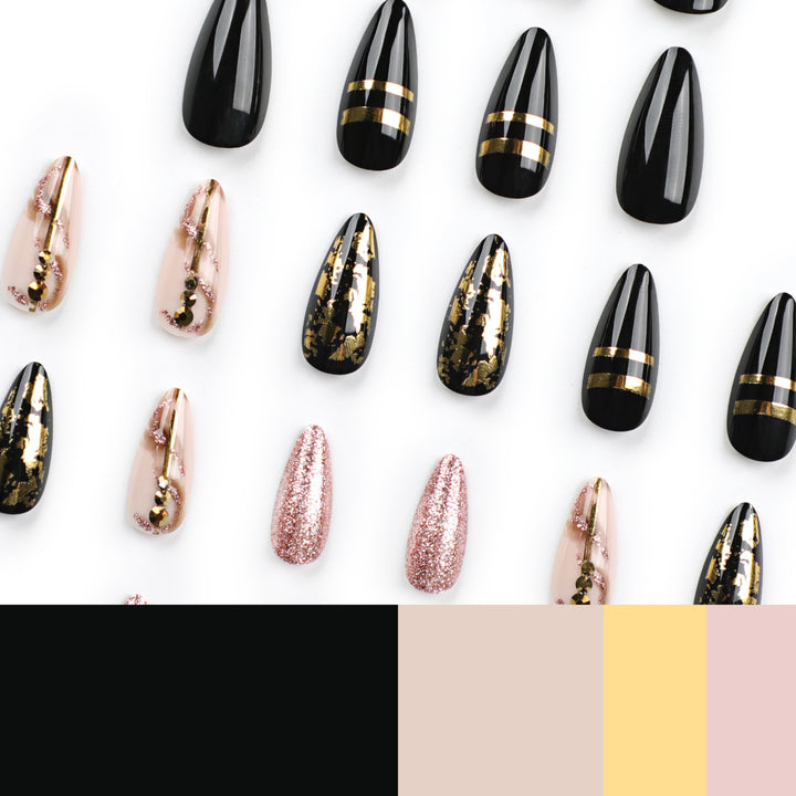 Glamorous stiletto nails with golden accents Kalsten