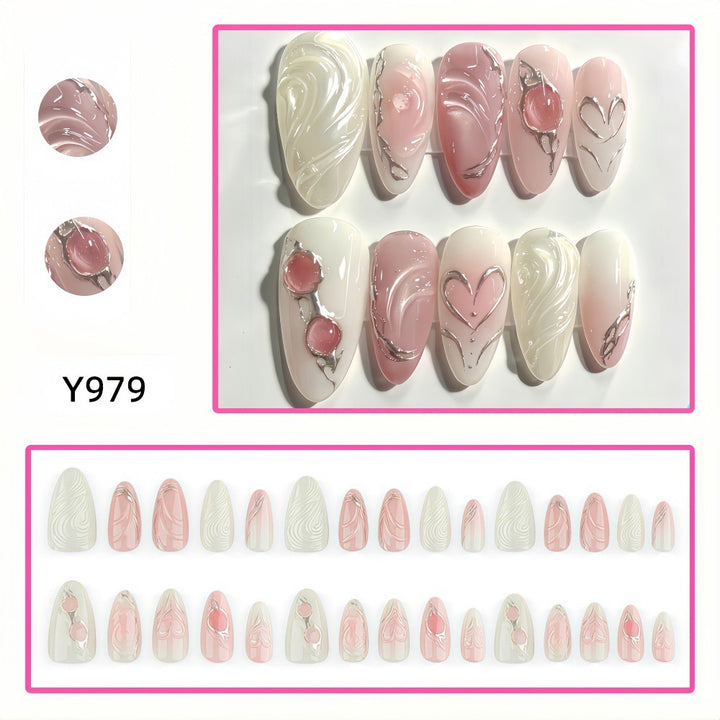 Elegant artificial nails with sophisticated heart and wave patterns Kalsten