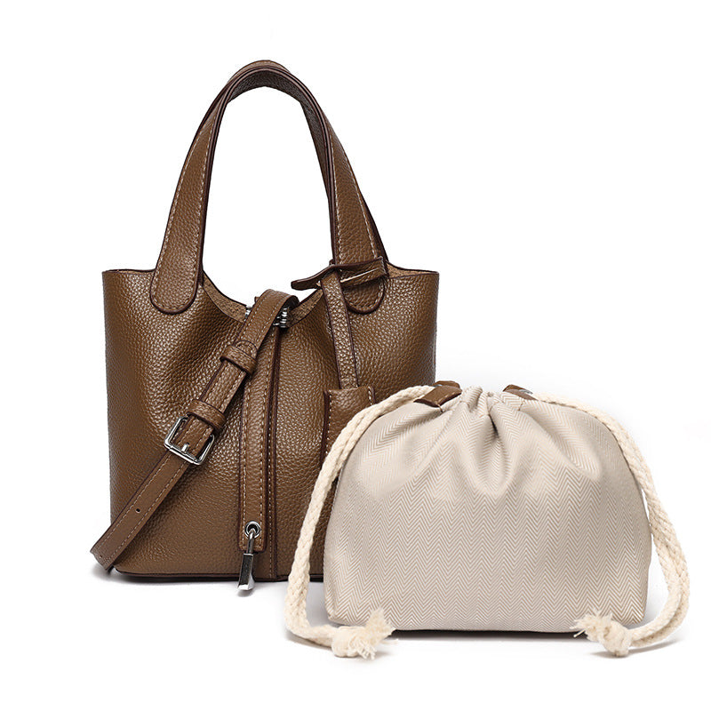 Dual-Compartment Textured Leather Tote Bag Kalsten