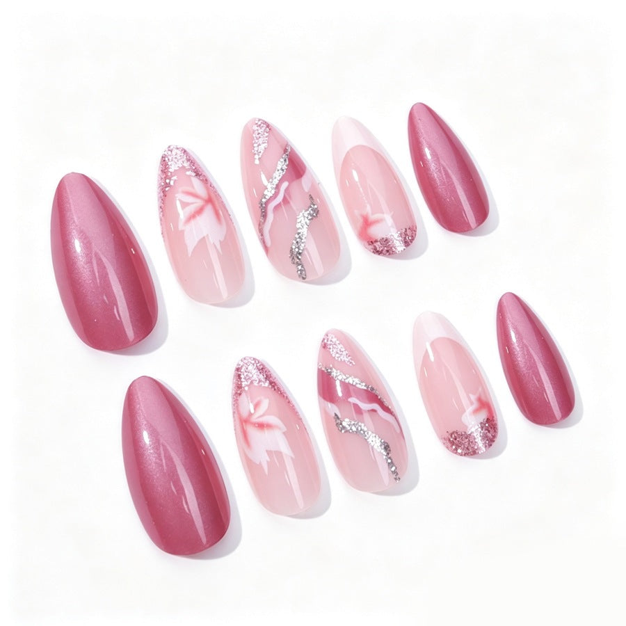 Acrylic nail set with floral patterns and glitter elements Kalsten