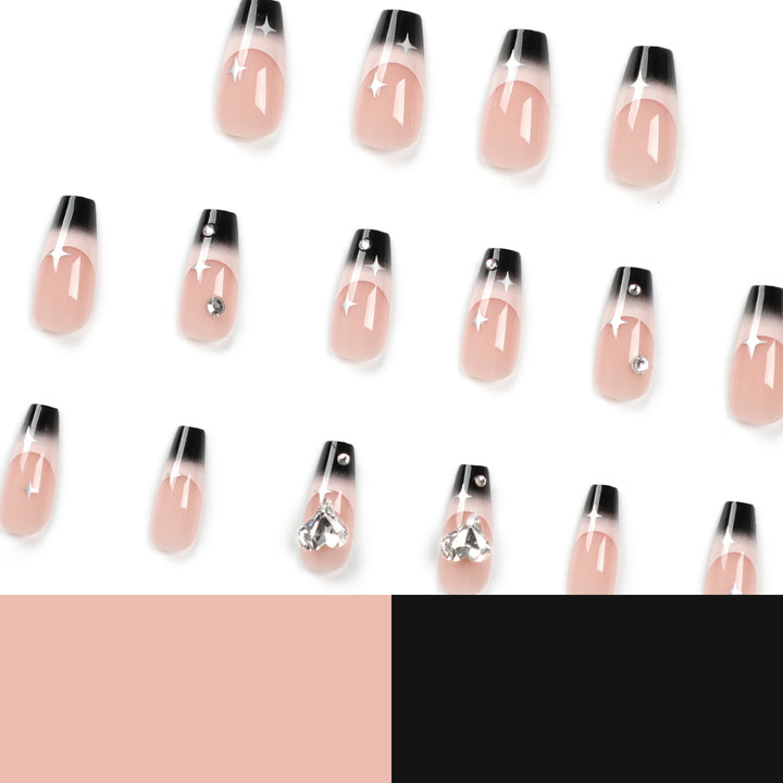 Artificial nail extensions with elegant ombre design and glitter accents Kalsten